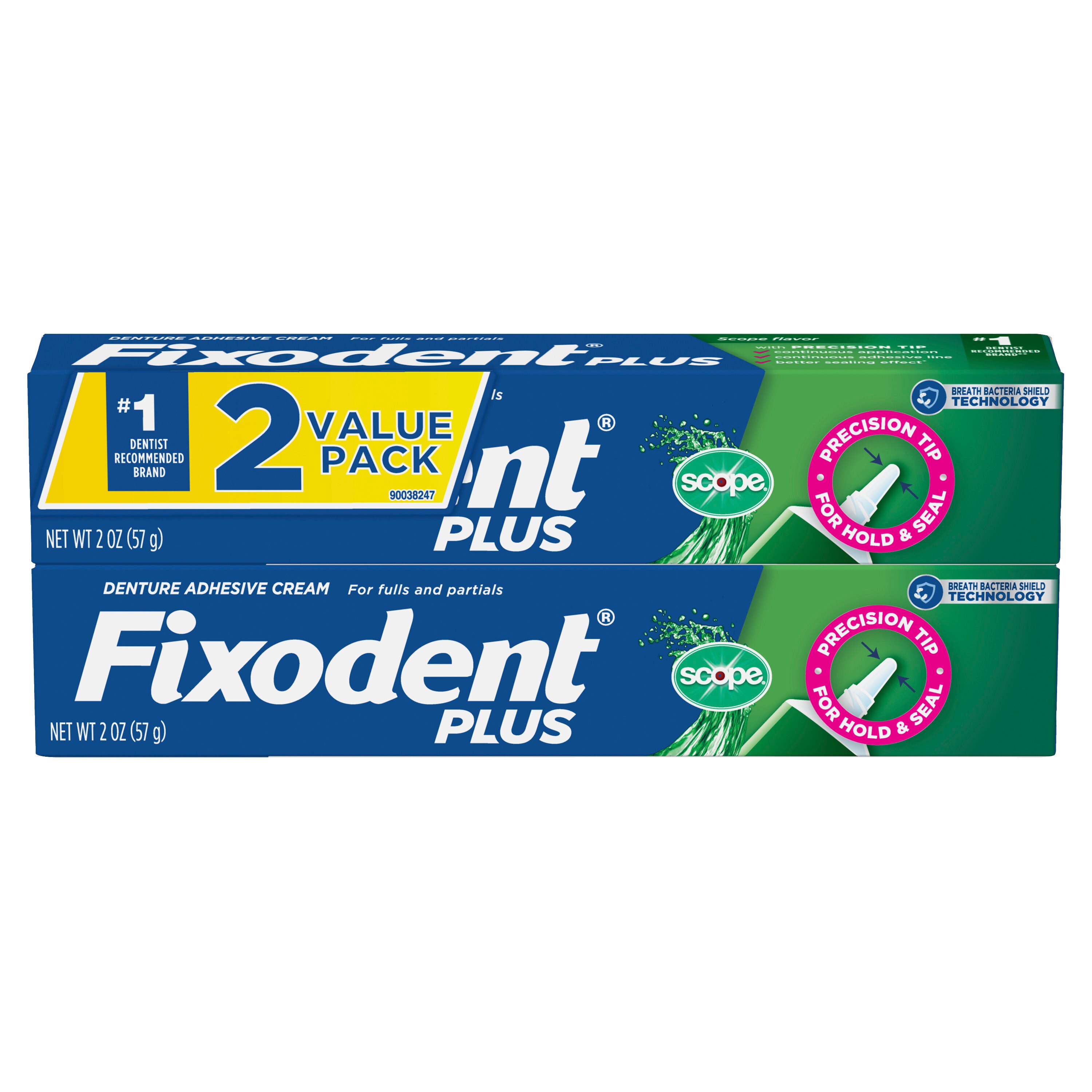 Fixodent Plus Scope Flavor Adhesive Cream Twin Pack, 4 OZ