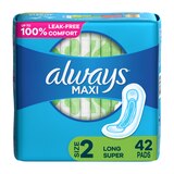 Always Long Maxi Pads Size 2, Unscented, Super, 42 CT, thumbnail image 1 of 9