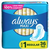 Always Maxi Pads, with Wings, Size 1, 36 CT, thumbnail image 1 of 9