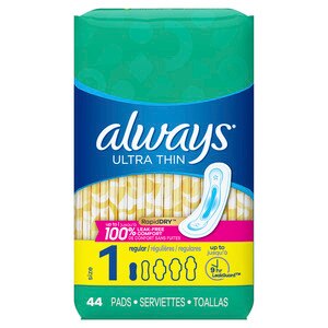 Always Ultra Thin Pads Size 1 Regular Absorbency Unscented With Wings, 44 Count - 44 Ct , CVS