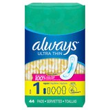 Always Ultra Thin Size 1 Pads, Unscented, Regular, thumbnail image 1 of 9