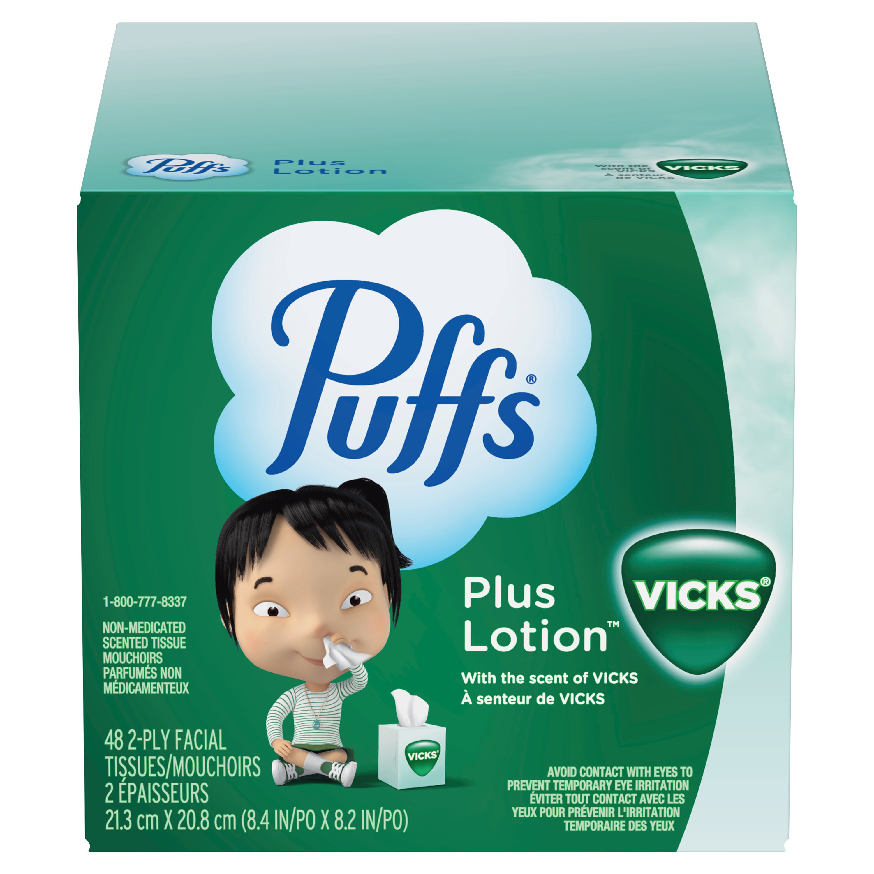 Puffs Plus Lotion with the Scent of Vick's Facial Tissues, 1 Cube, 48 ...