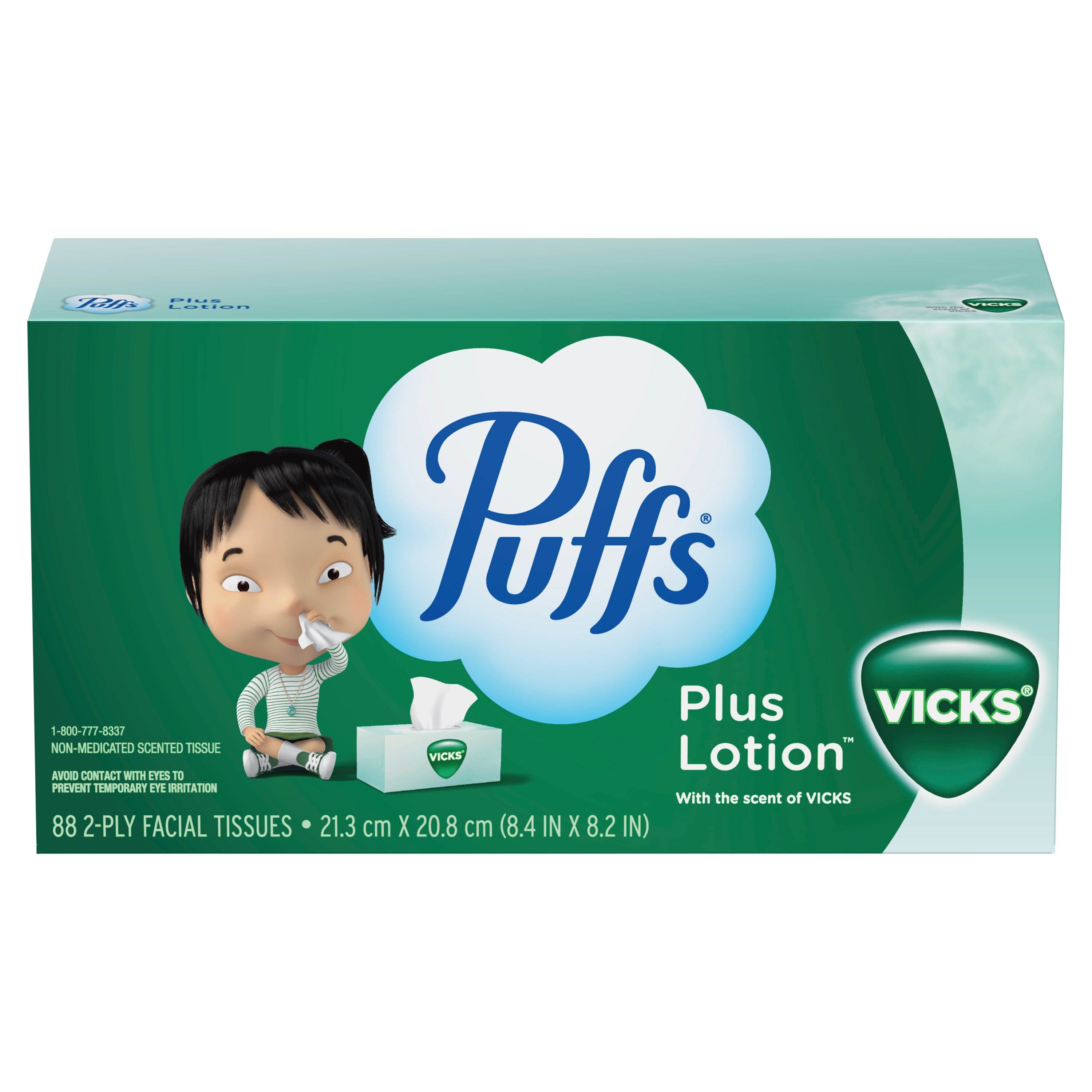 Puffs Plus Lotion With The Scent Of Vick's Facial Tissues, 1 Family Size Box, 88 Tissues Per Box - 88 Ct , CVS