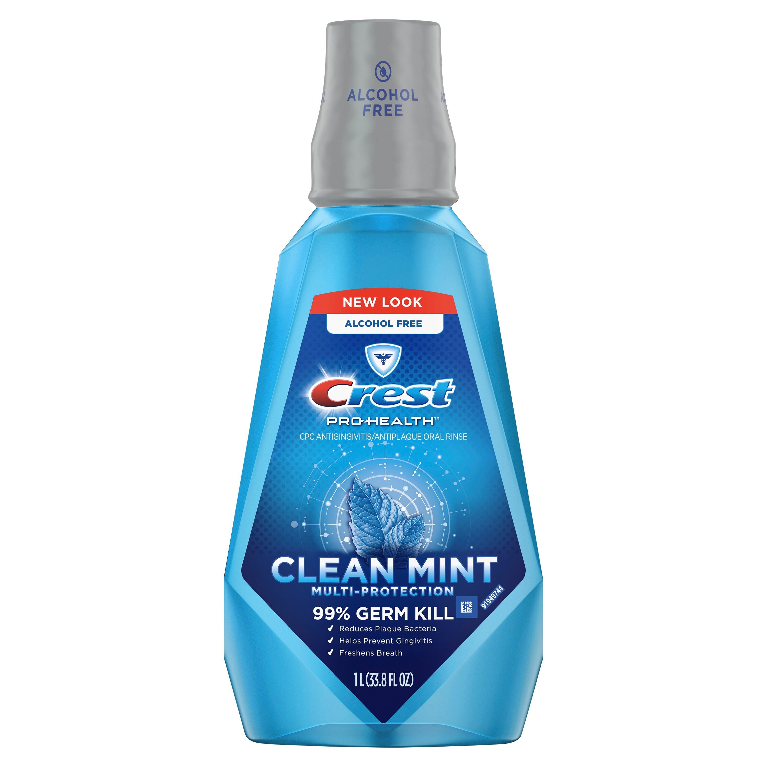 Crest Pro-Health Mouthwash, Alcohol Free, Clean Mint Multi-Protection, 1 L (33.8 fl oz)