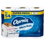 Charmin Ultra Soft Toilet Paper 9 Super Mega Rolls, 336 Sheets Per Roll, thumbnail image 1 of 14