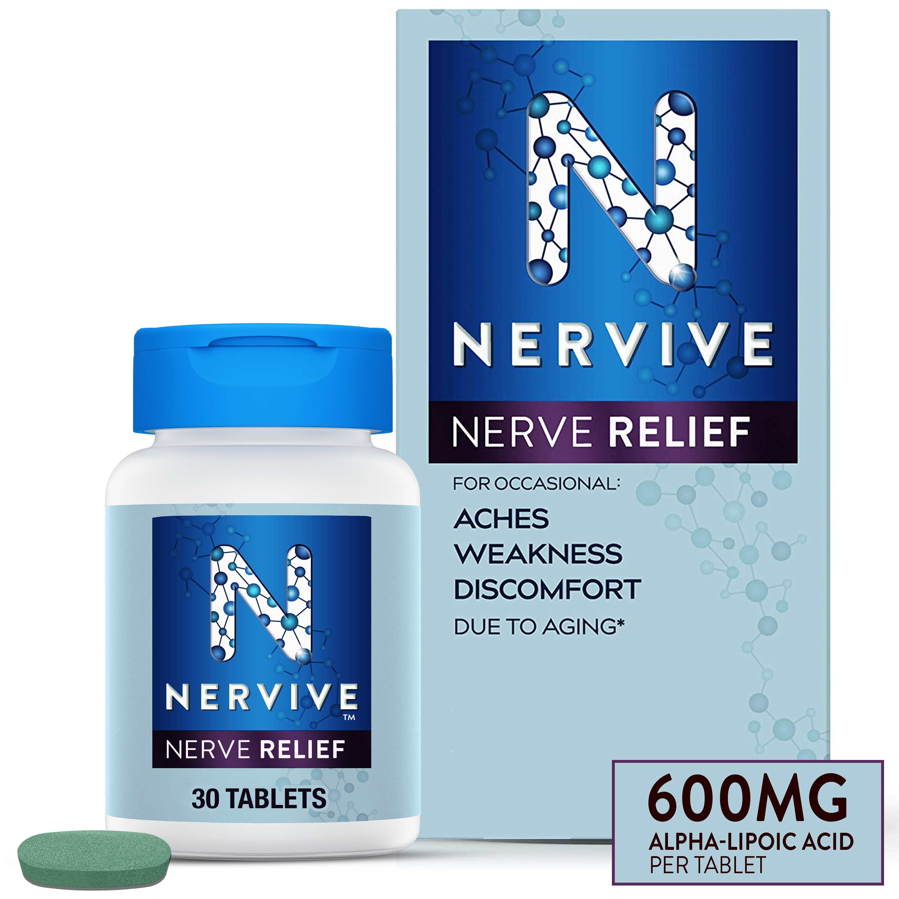 Nervive Nerve Relief, for Nerve Aches, Weakness, & Discomfort in Fingers, Hands, Toes, & Feet, 30 CT