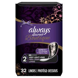 Always Discreet Boutique Incontinence Liners, Very Light Absorbency, Long Length, 32 Count
