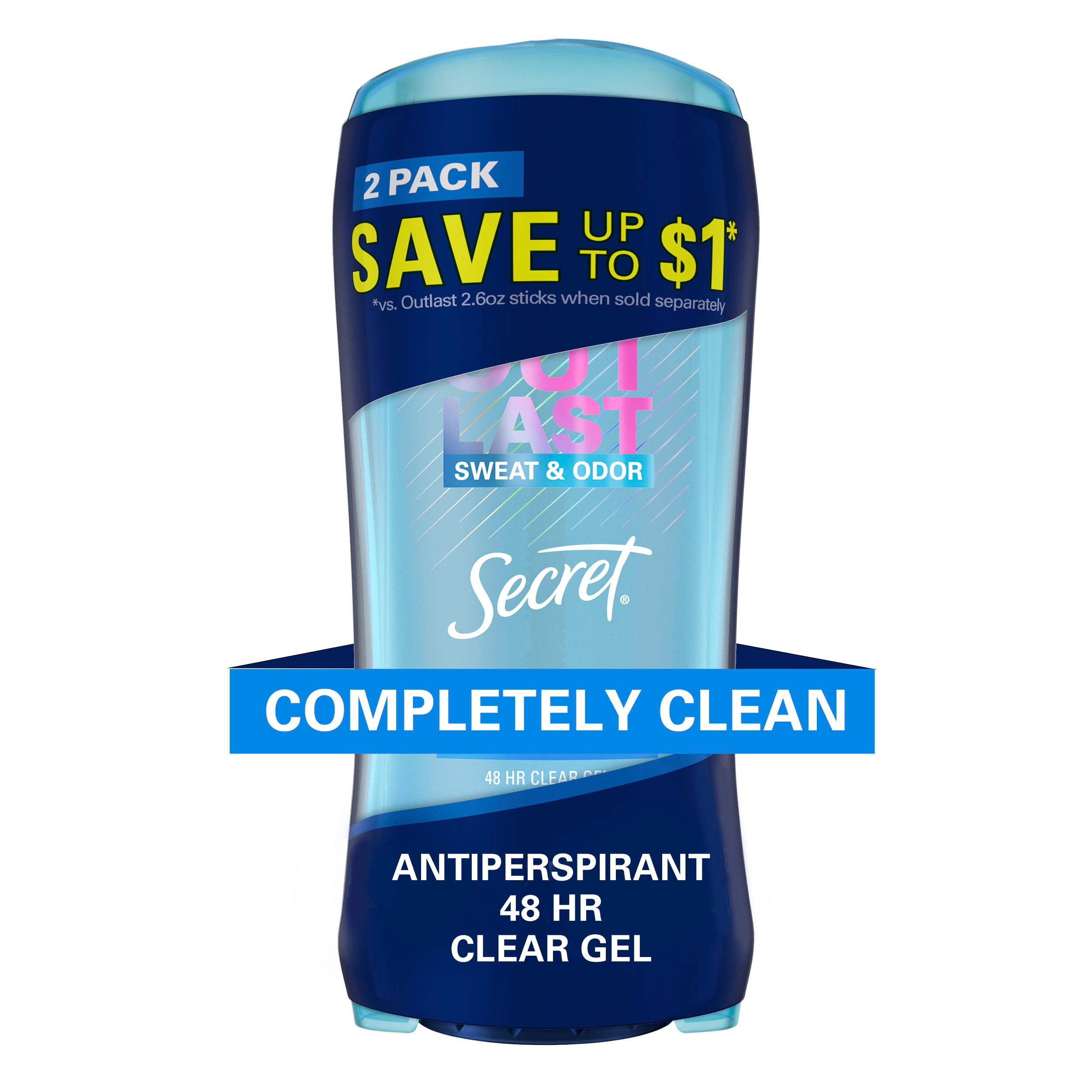  Secret Outlast Clear Gel Antiperspirant & Deodorant Completely Clean Twin Pack, 2.7 OZ 