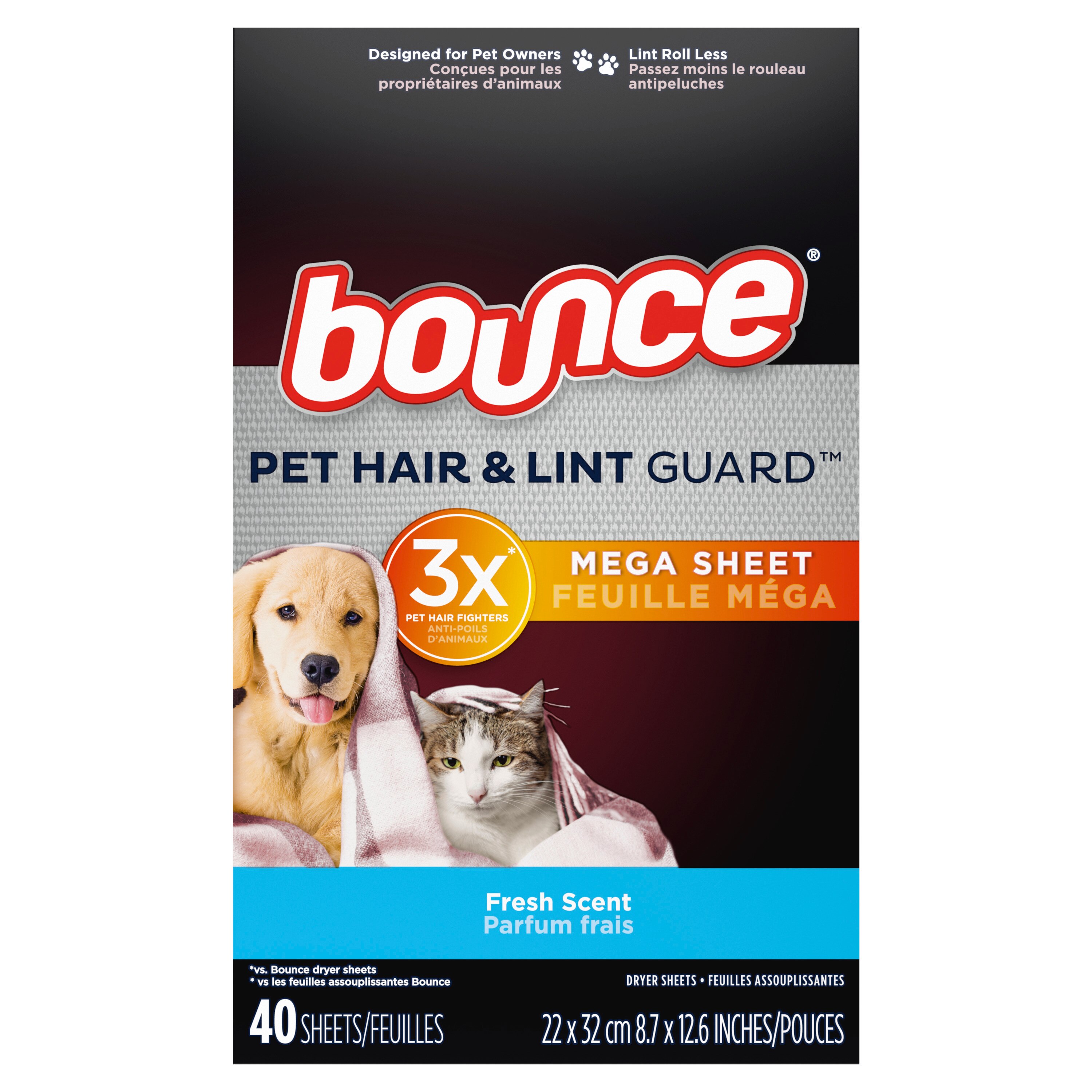 Bounce Pet Hair And Lint Guard Mega Dryer Sheets With 3X Pet Hair Fighters, Fresh Scent, 40 Count - 40 Ct , CVS