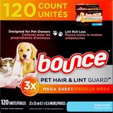 Bounce Pet Hair and Lint Guard Mega Dryer Sheets with 3X Pet Hair Fighters, Fresh Scent, thumbnail image 1 of 9