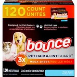 Bounce Pet Hair and Lint Guard Mega Dryer Sheets with 3X Pet Hair Fighters, Fresh Scent, thumbnail image 2 of 9