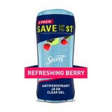 Secret 48-Hour Clear Gel Antiperspirant & Deodorant Stick, Refreshing Berry, 2.6 OZ, 2 Pack, thumbnail image 1 of 11