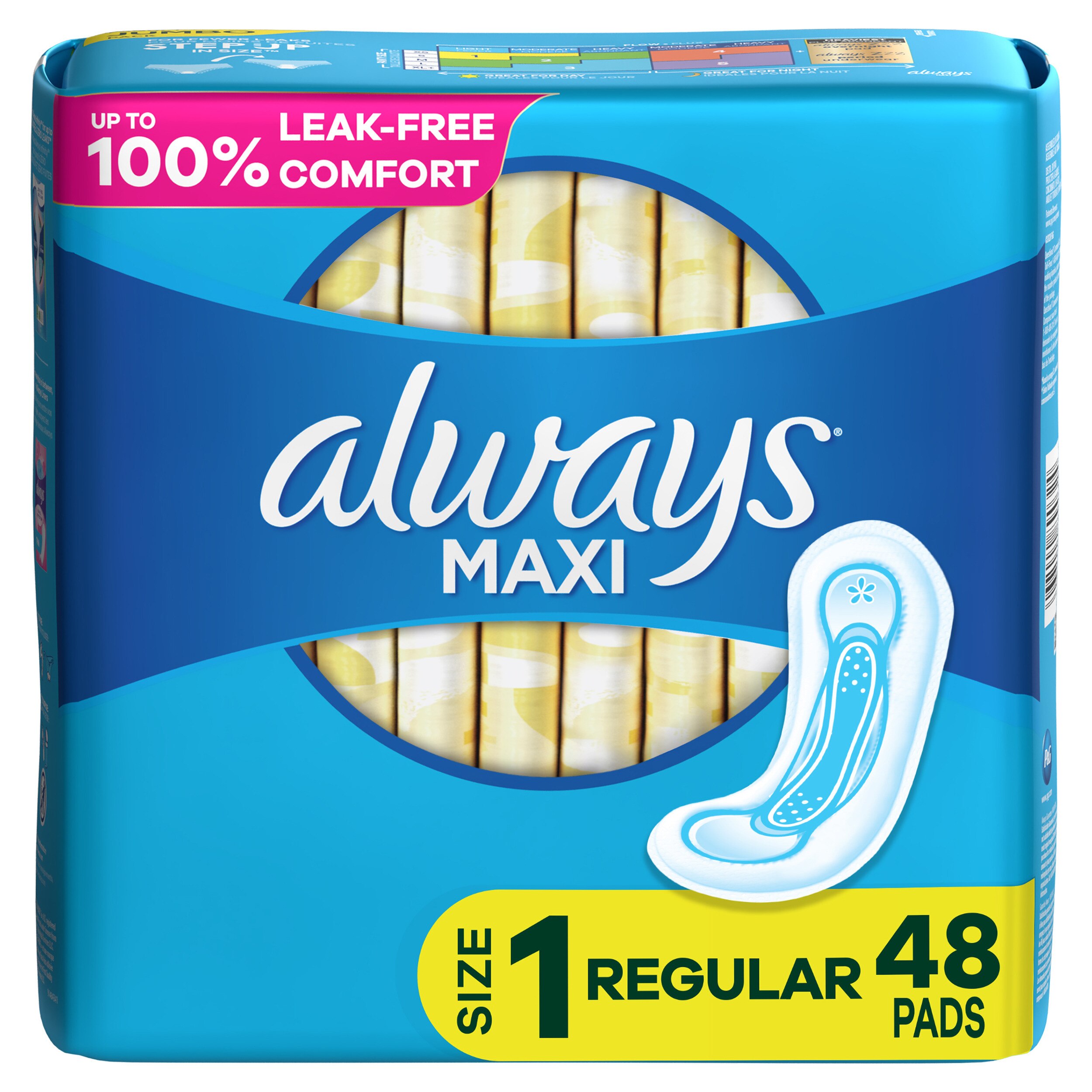 Always Maxi Pads Size 1, Unscented, Regular, 48 CT