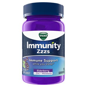  Vicks Immunity Zzzs Immune Support Gummies with Antioxidant Zinc, Melatonin & Elderberry, 56CT 