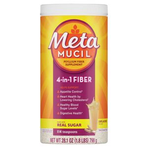 Metamucil 4-in-1 Psyllium Fiber Powder with Real Sugar, Orange, 30.4 Ounce
