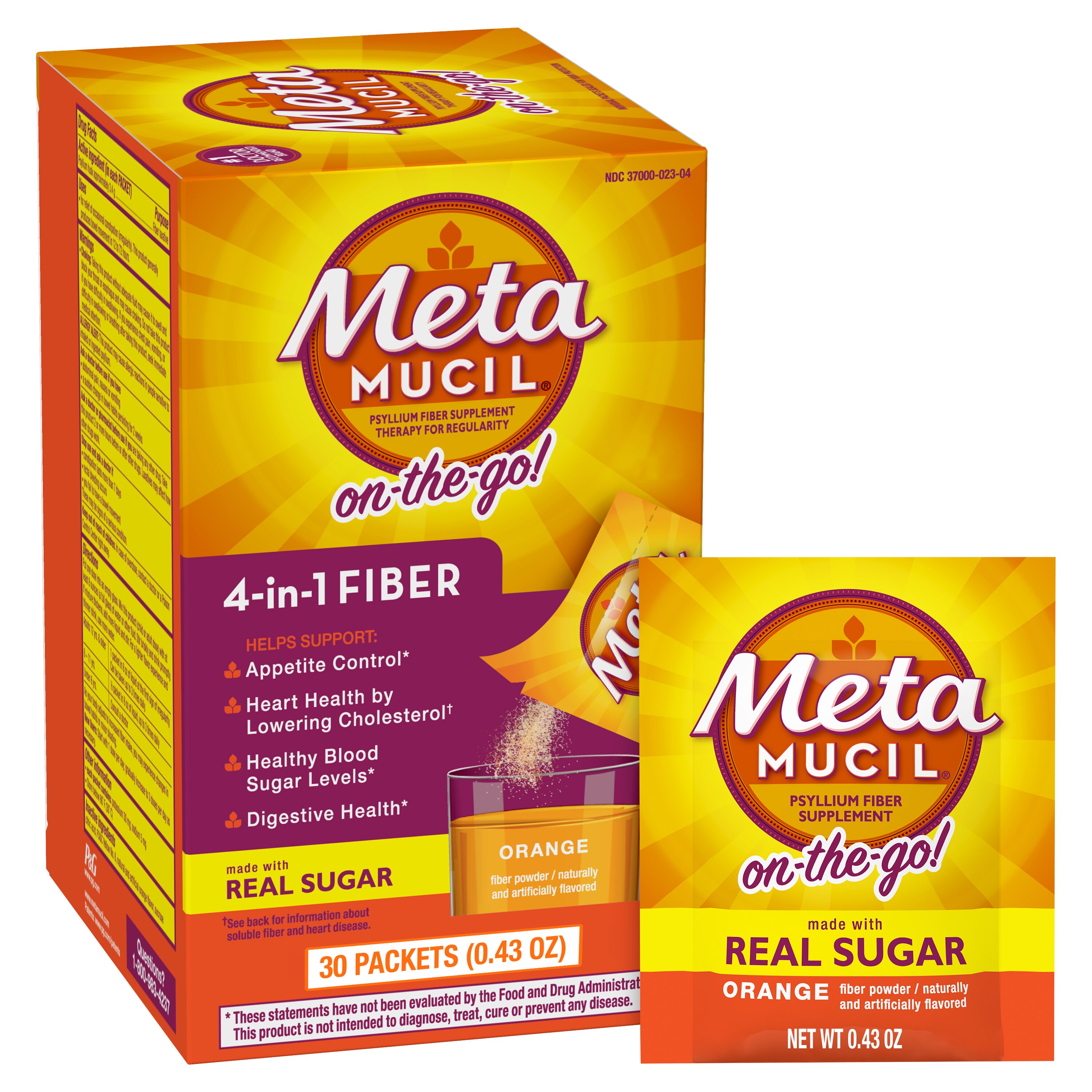 Metamucil On-the-Go 4-in-1 Psyllium Fiber With Real Sugar Packets, Orange, 30 Ct , CVS