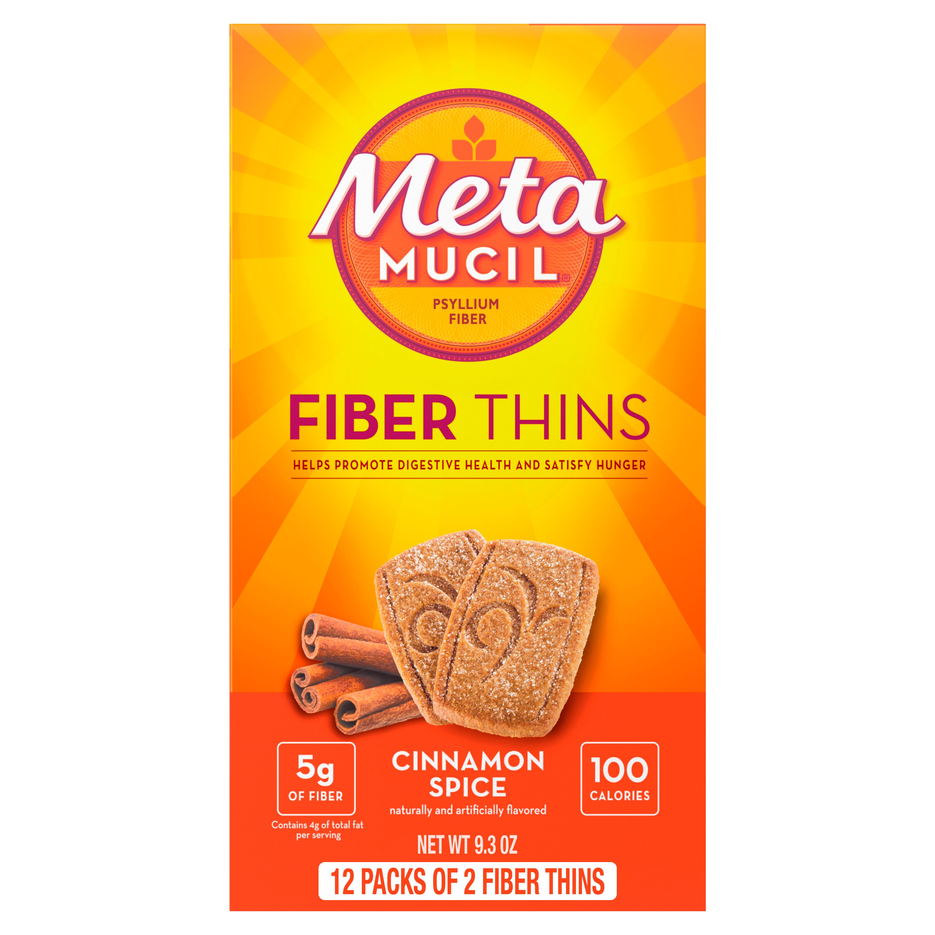 Metamucil Fiber Thins, Dietary Fiber Supplement Snack with Psyllium Husk