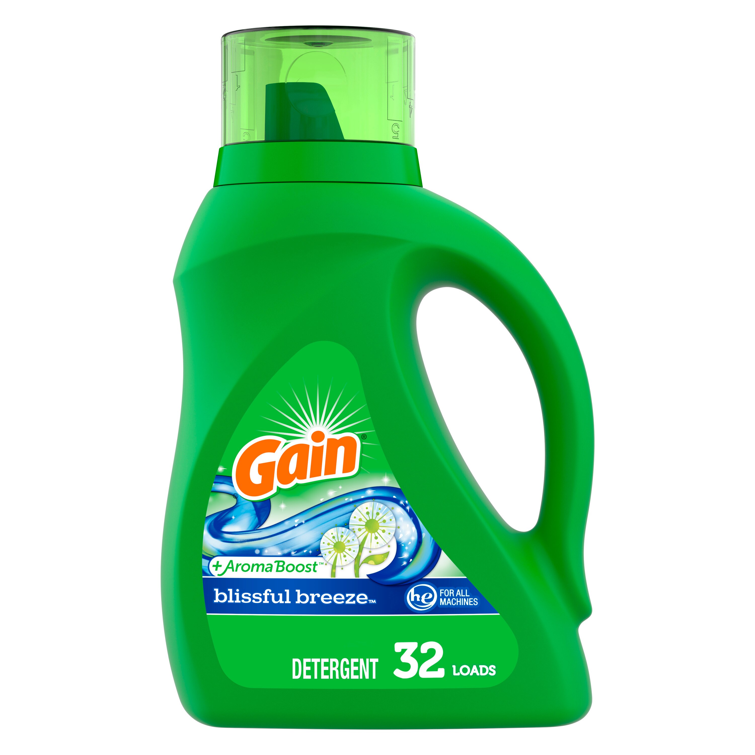 Gain + Aroma Boost Liquid Laundry Detergent, Blissful Breeze Scent, 32 Loads, 50 fl oz, HE Compatible