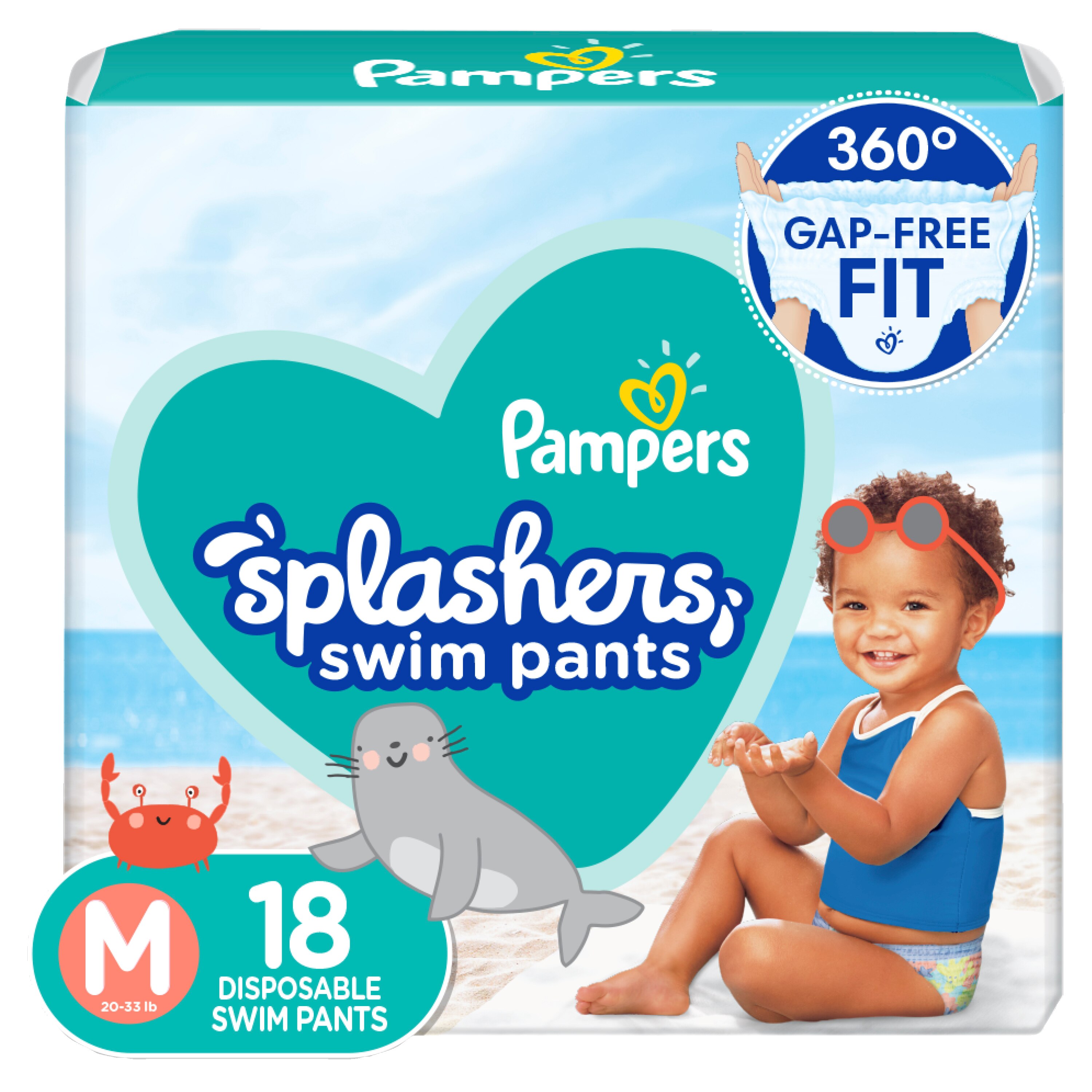 Pack 1 Pampers Splashers Swim Diapers Disposable Pants MEDIUM 20-33 lb 18Ct 