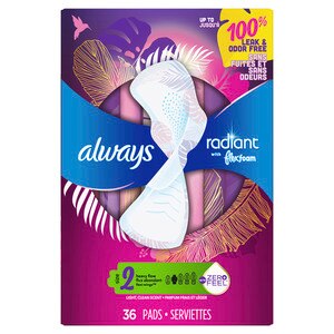 Always Radiant FlexFoam Pads For Women Size 2, Heavy Flow Absorbency, With Wings, Scented, 36 Count - 36 Ct , CVS