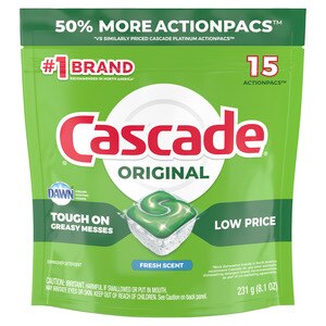 Cascade Original ActionPacs Dishwasher Detergent, Fresh Scent, 15 Ct