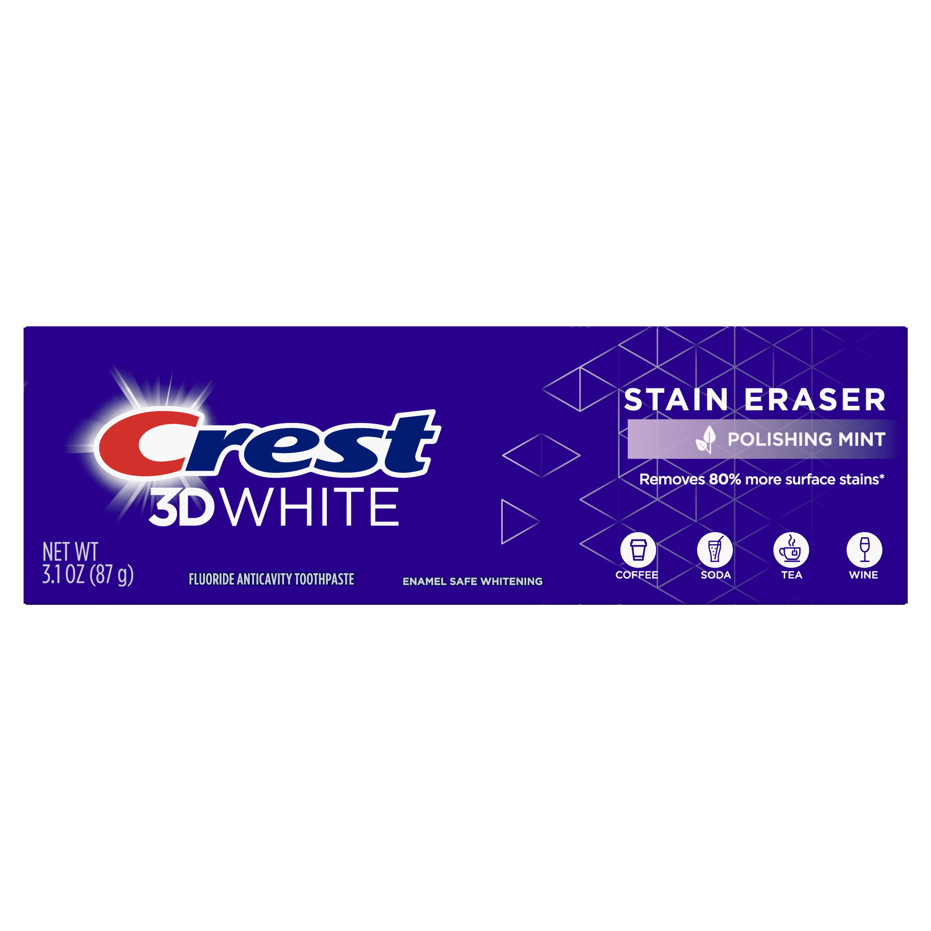 Crest 3D White Stain Eraser Teeth Whitening Toothpaste, Polishing Mint, 3.1 OZ