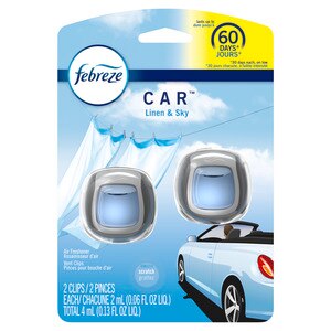 Febreze Car Odor-Eliminating Car Freshener Vent Clip, Linen & Sky, 2 Ct , CVS