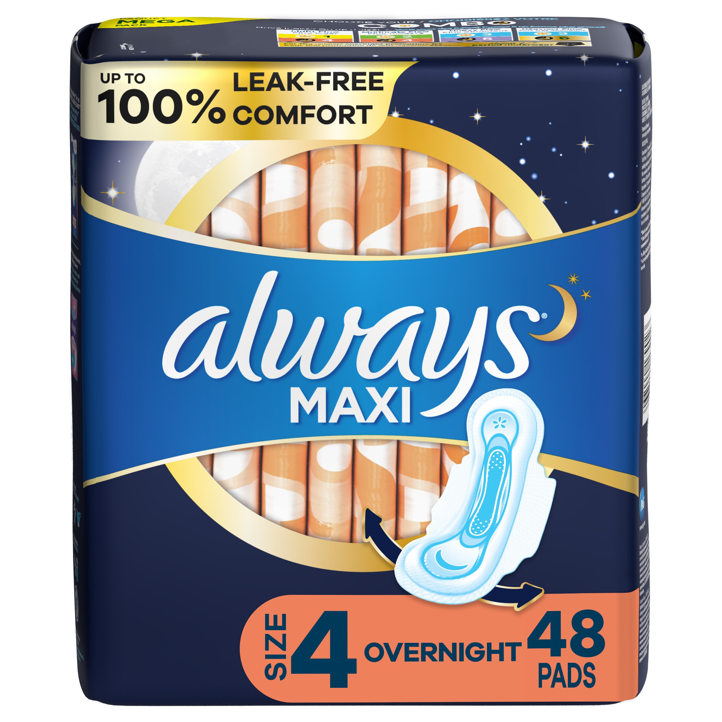 ALWAYS Maxi Size 4 Overnight Pads With Wings Unscented, 48 Count - 48 Ct , CVS