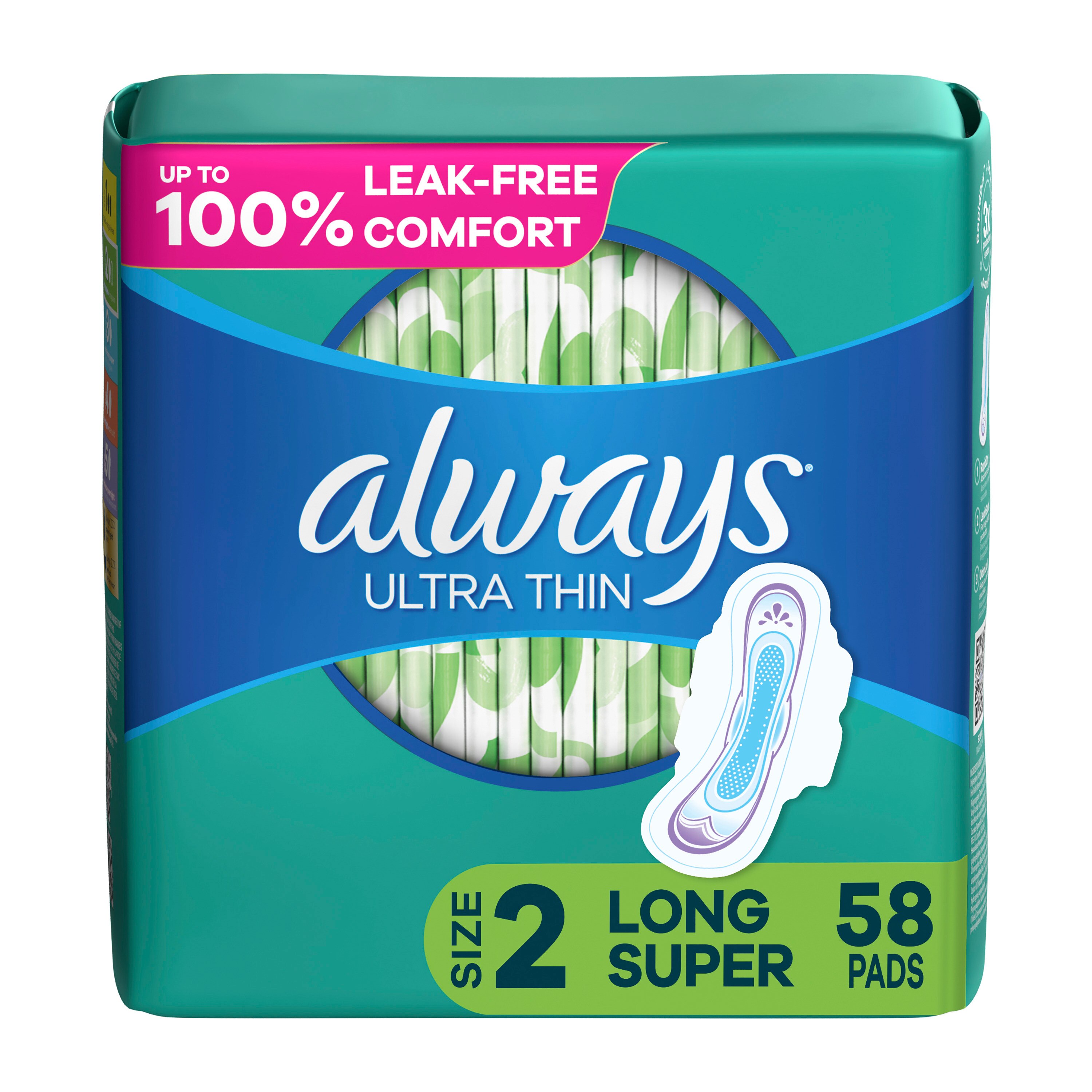 Always Ultra Thin Pads, Super Long Absorbency With Wings, Size 2, 58 Ct , CVS
