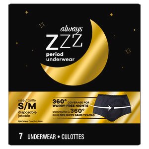 Always ZZZ Overnight Disposable Period Underwear for Women, 7 CT,  Small/Medium