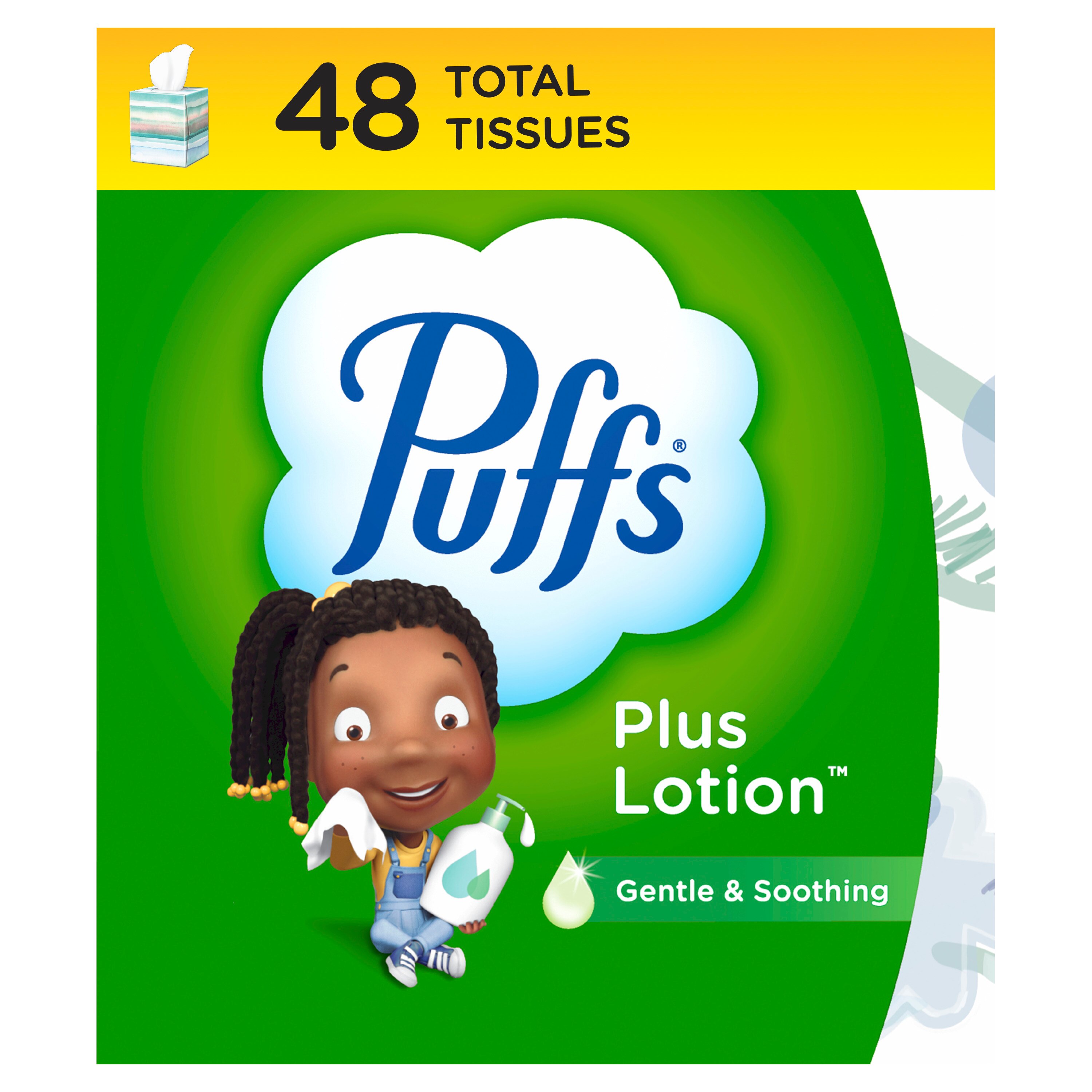 Puffs Plus Lotion - Toallitas faciales, 1 cubos, 48 toallitas faciales por cubo