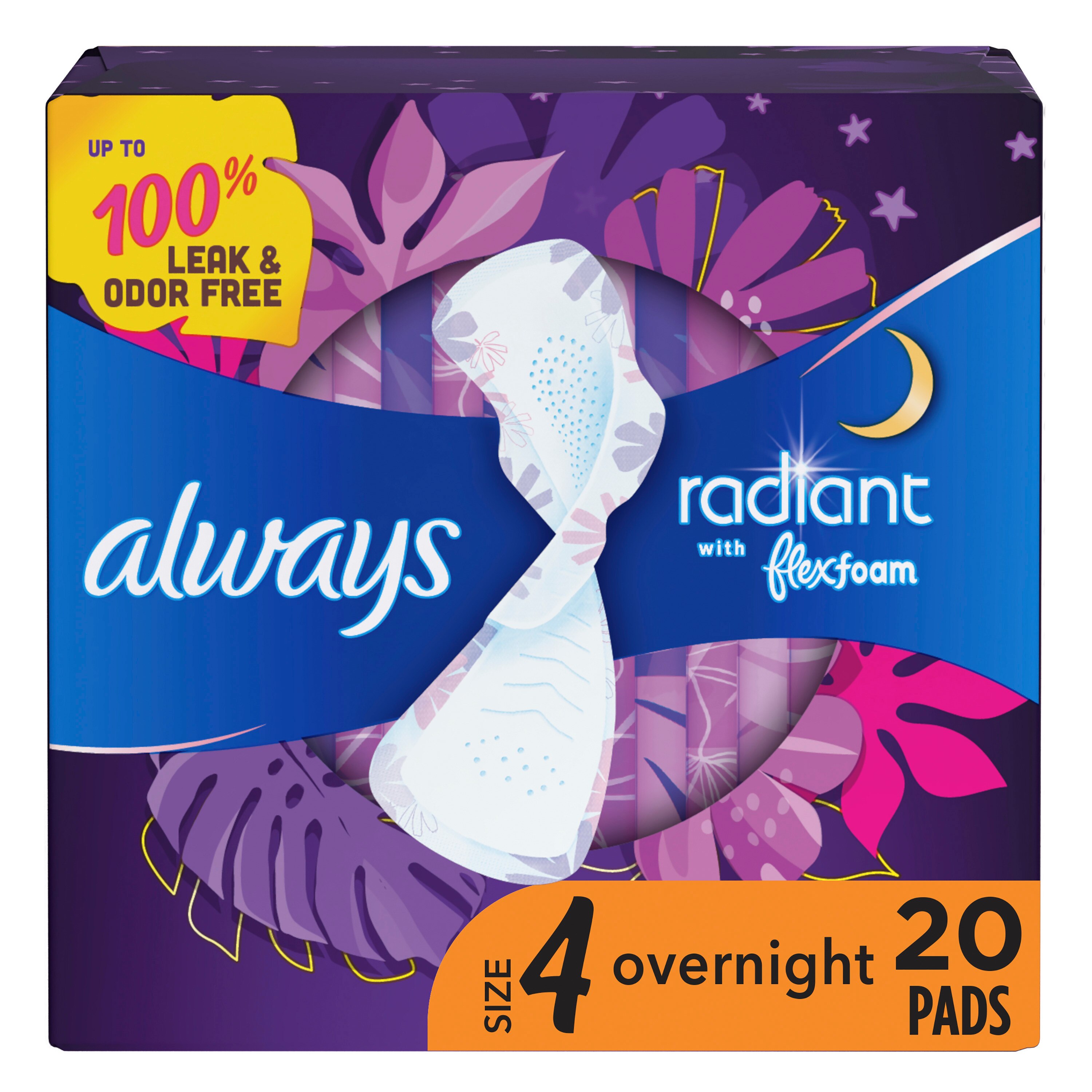 Always Radiant - Toallitas femeninas, talla 4, con perfume, nocturnas