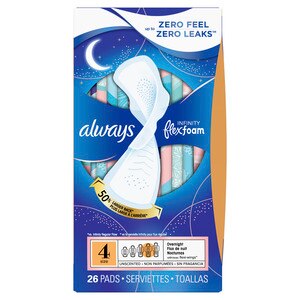 Always Infinity FlexFoam Pads For Women, Size 4, Overnight Absorbency, Unscented, 26 Count - 26 Ct , CVS