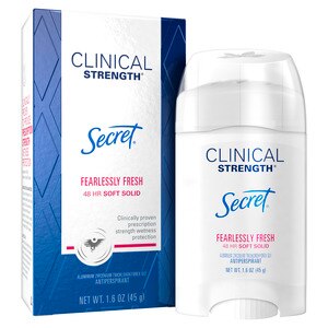 Secret Clinical Strength Smooth Solid - Desodorante y antitranspirante femenino, fragancia Fearlessly Fresh, 1.6 oz