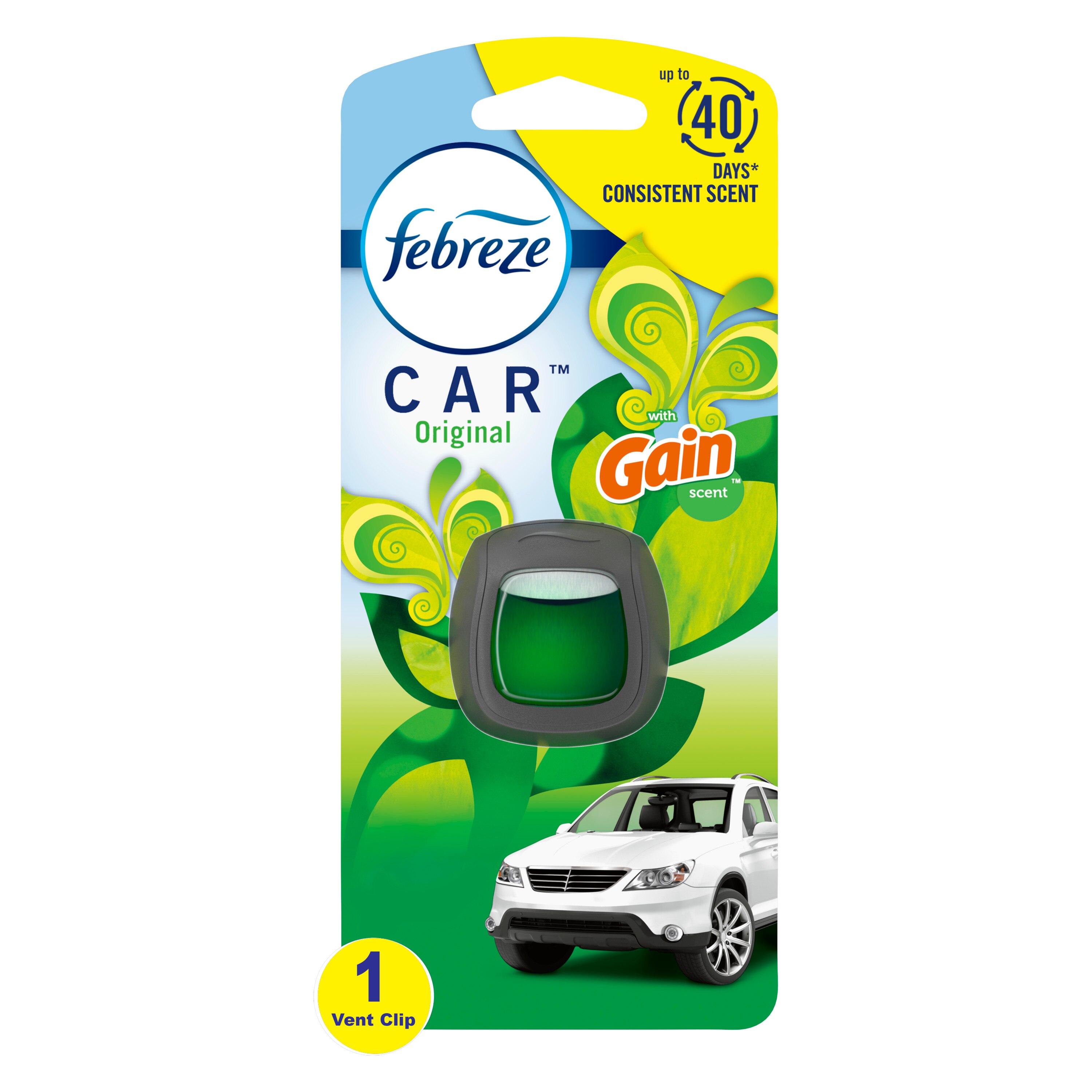 Febreze CAR Original with Gain Scent Vent Clip Air Freshener, 0.06 fl. OZ, Carded Pack