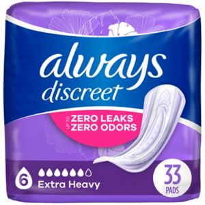 Always Discreet Incontinence Pads for Women, Extra Heavy Absorbency, 33 Count