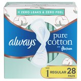 Always Pure Cotton with FlexFoam Pads Regular Absorbency Size 1, 28 Count, thumbnail image 1 of 9