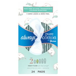 Always Pure Cotton with FlexFoam Pads Heavy Flow Size 2, 24 Count