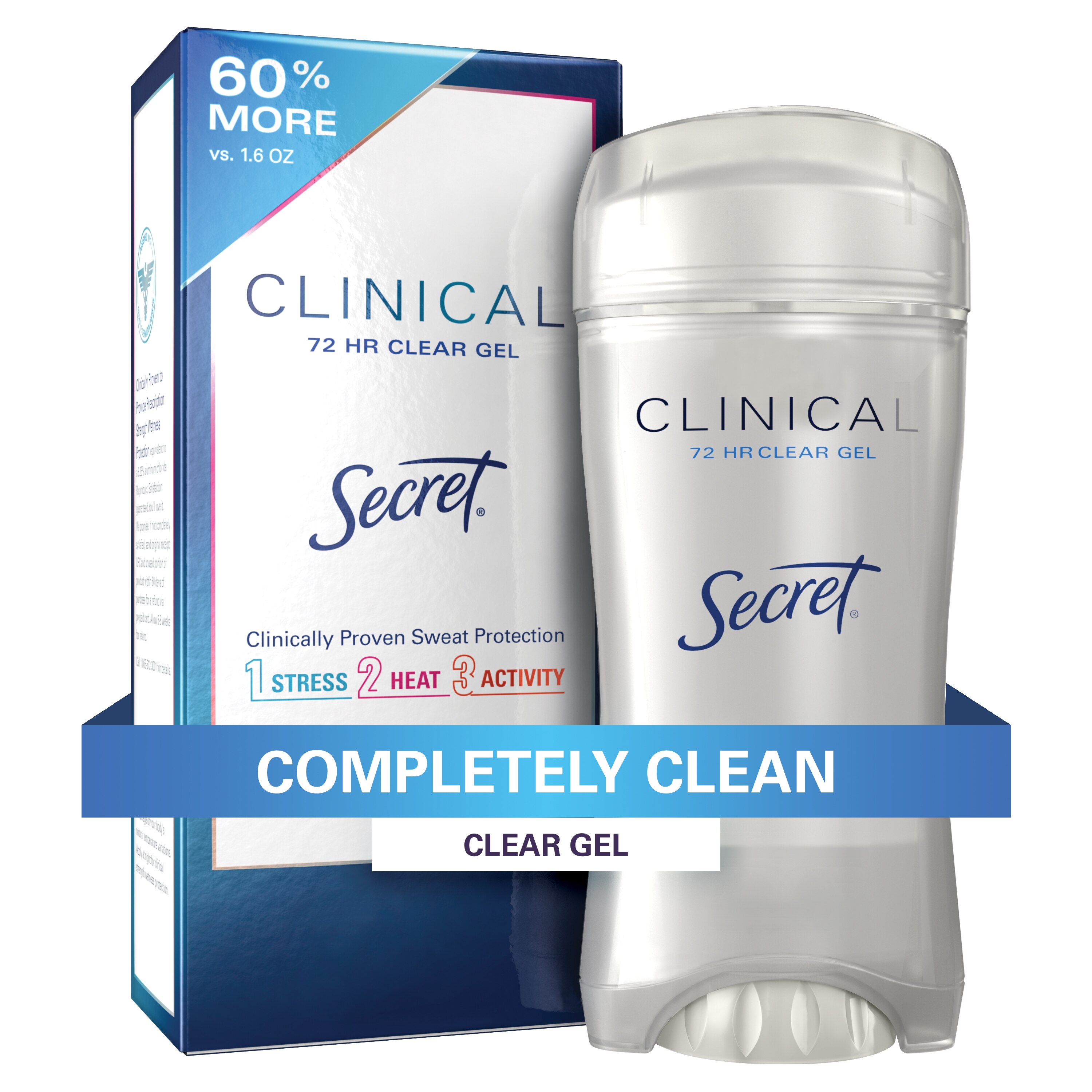 Secret Clinical Strength 72-Hour Clear Gel Antiperspirant & Deodorant Stick, Completely Clean, 2.6 Oz , CVS