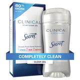 Secret Clinical Strength 72-Hour Clear Gel Antiperspirant & Deodorant Stick, Completely Clean, 2.6 OZ, thumbnail image 1 of 10