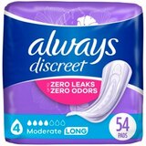 Always Discreet Incontinence Pads 4 Drop Absorbancy, Long, 54 CT, thumbnail image 1 of 12