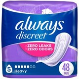 Always Discreet Incontinence Pads 5 Drops 5 Heavy Absorbancy, Regular, 48 CT, thumbnail image 1 of 11