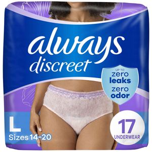 Always Discreet Incontinence Underwear for Women Maximum Protection, L, 17 CT