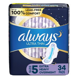  Always Ultra Thin Pads Extra Heavy Overnight with Flexi-Wings Unscented, 34CT 