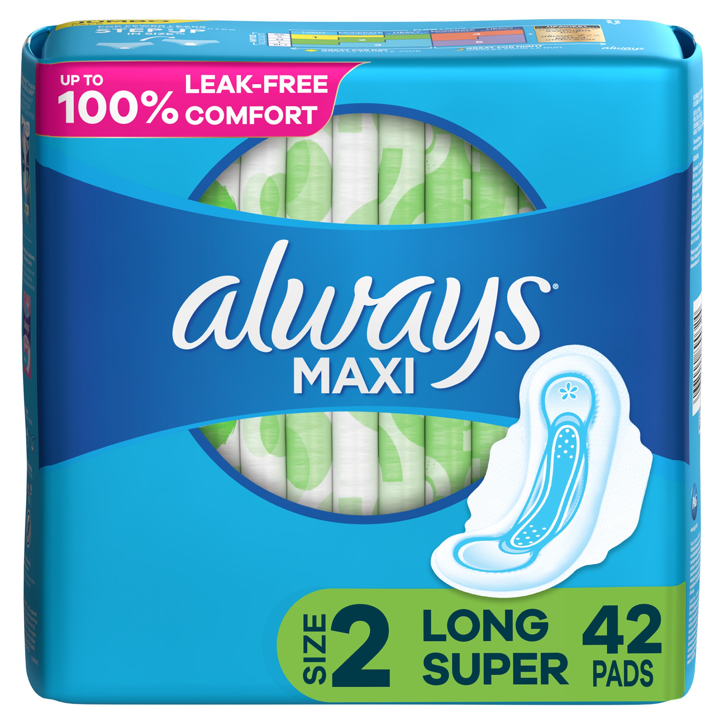 Always Maxi Pads Size 2 Long Super Absorbency Unscented With Wings, 42 Count - 42 Ct , CVS