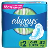 Always Size 2 Long Maxi Pads with Wings, Unscented, Super, thumbnail image 1 of 9