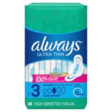 Always Ultra Thin Extra Long Size 3 Pads with Wings, Unscented, Super, thumbnail image 1 of 9