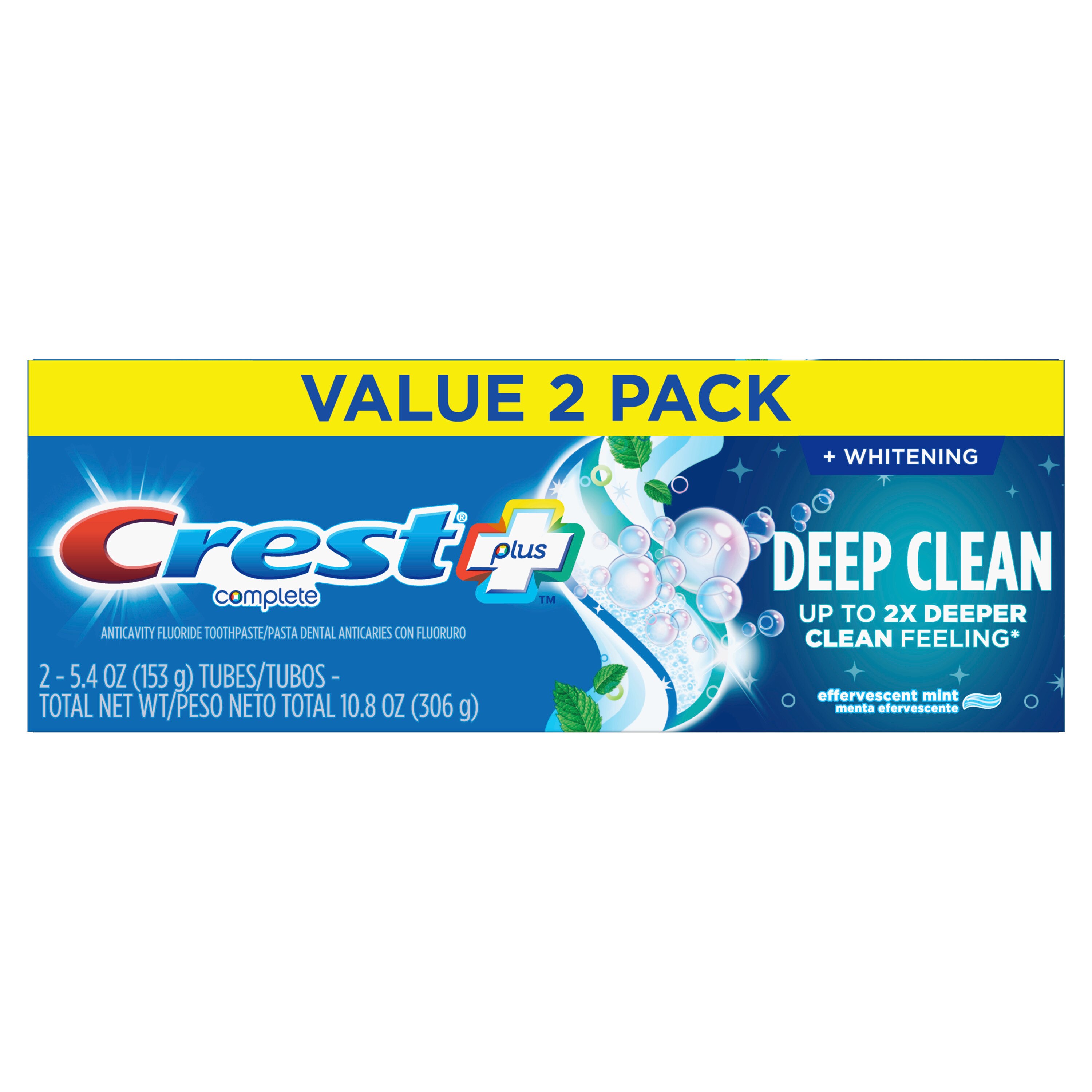 Crest Complete Whitening + Deep Clean - Pasta dental, Effervescent Mint, 5.8 oz, 2 u.