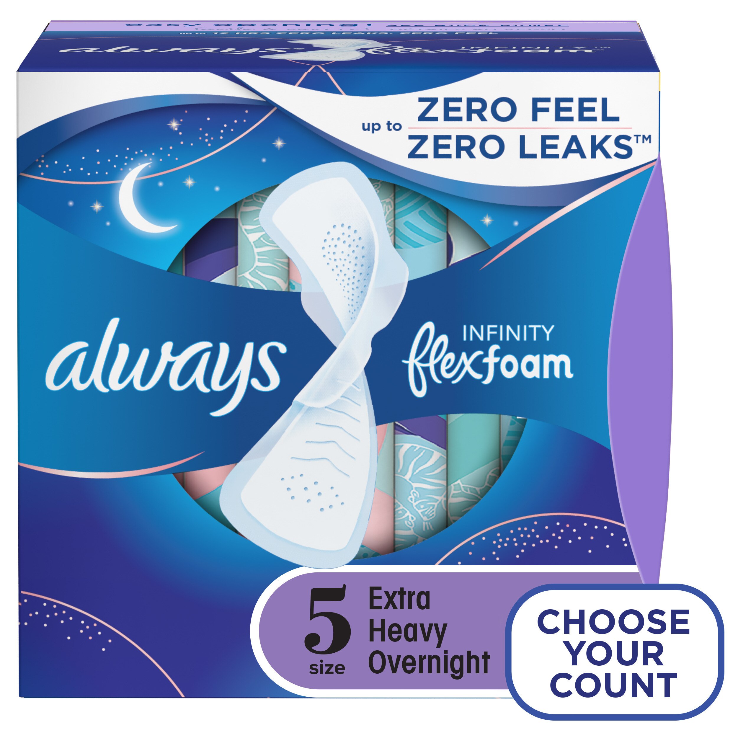 Always Infinity FlexFoam Pads For Women, Size 5, Extra Heavy Overnight Absorbency, Unscented, 22 Count - 22 Ct , CVS
