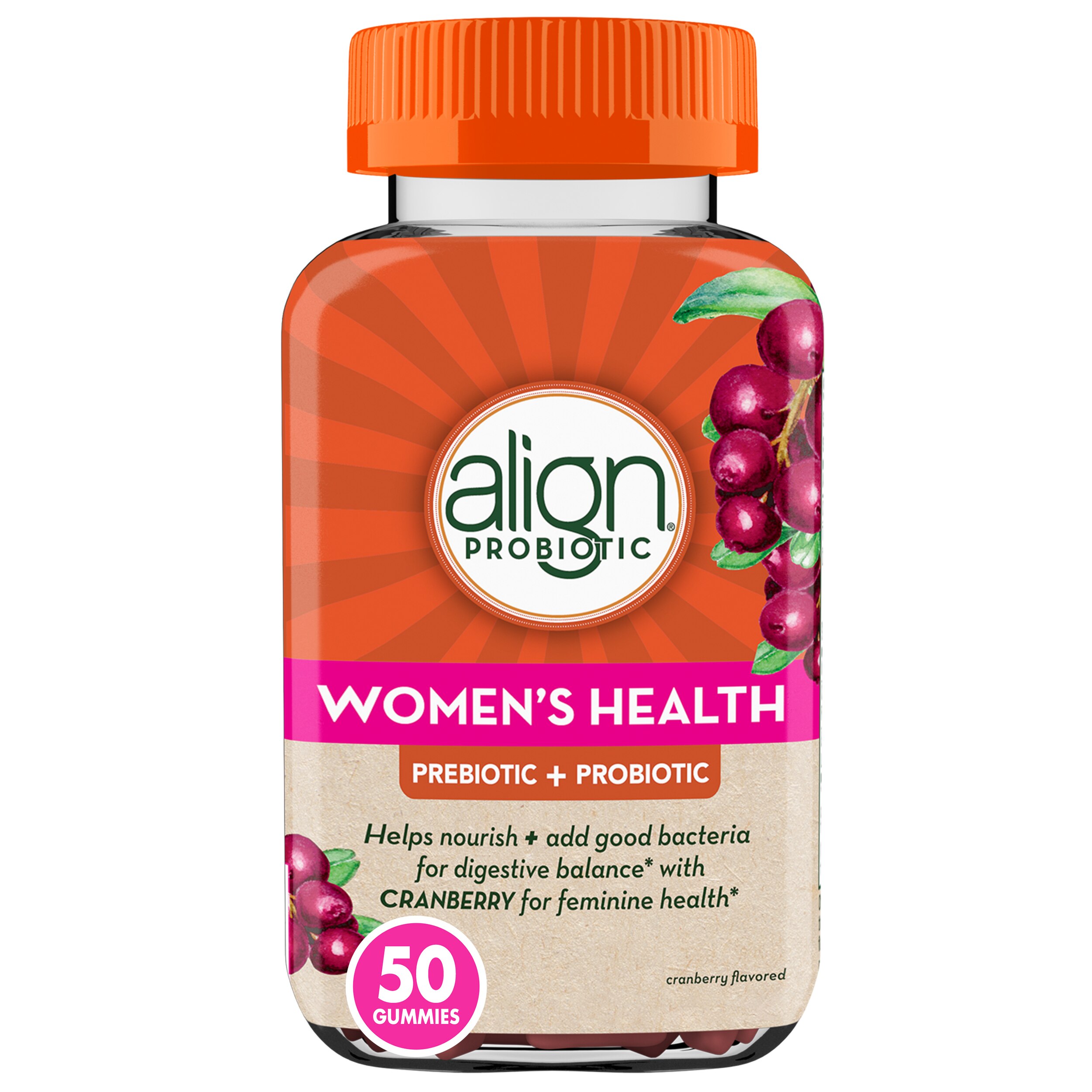 Align Women's Health Prebiotic + Probiotic Gummies, with Cranberry, 50 CT